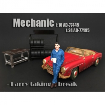 American Diorama 77495 Mechaniker Larry 1/1000 1:24 Figur macht Pause mit Tasse Kaffee