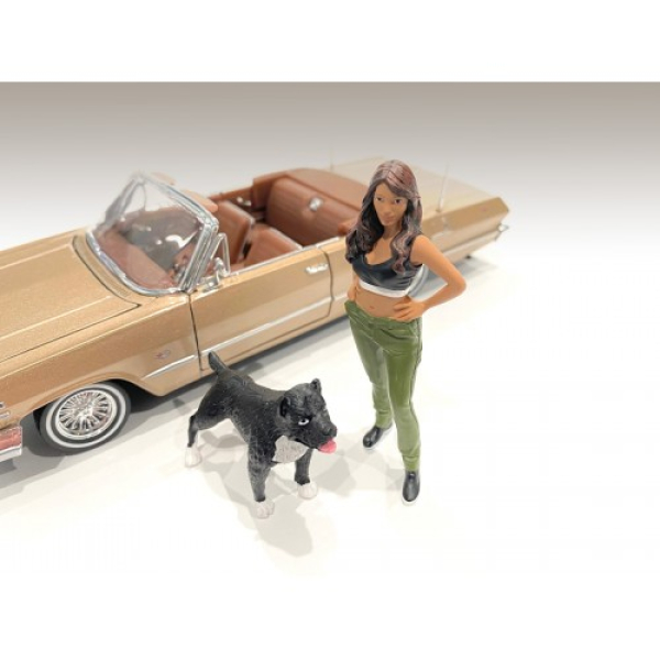 American Diorama 76376 Lowriderz IV Frau mit Hund 1:24 Figur 1/1000 limitiert