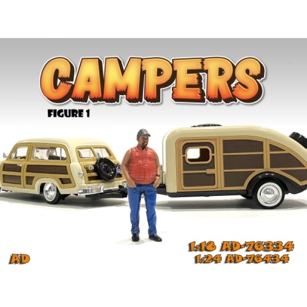 American Diorama 76334 Camper Figur I 1:18 stehender Mann mit Weste und Cap limitiert 1/1000